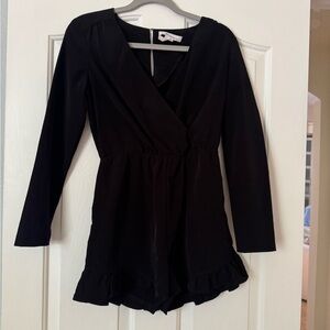 BCBG Black Long Sleeve Ruffle Romper